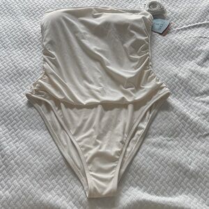 Shade & Shore Cream Strapless One-Piece Swimsuit